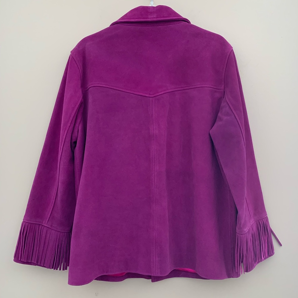 Nasty Gal purple/ orchid real suede oversized fringe jacket   Size US 8 - Picture 10 of 15